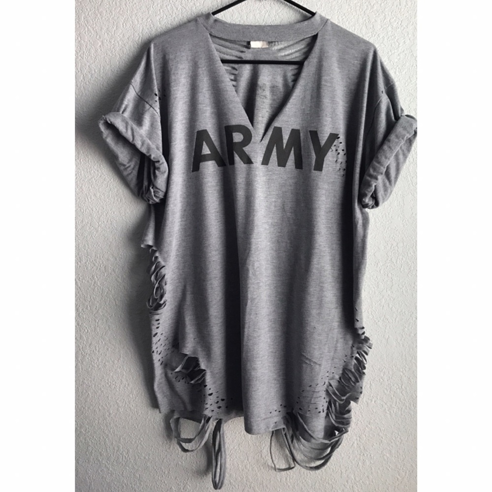 Distressed Army T-Shirt Mini Dress